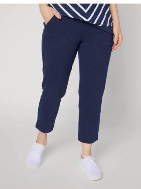 Denim & Co Textured Cotton Straight Leg Crop Pants-Navy-Petite Medium-A723263